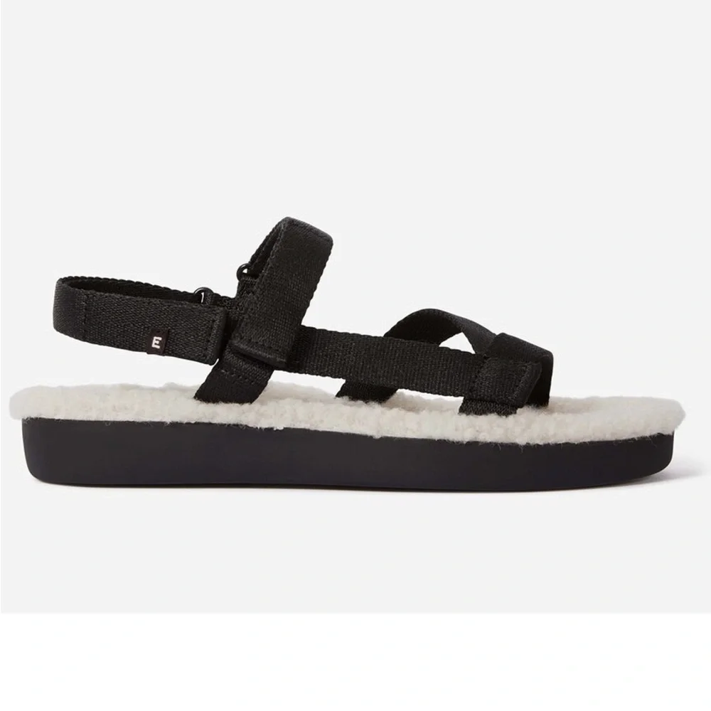 Everlane The Renew Sport Sherpa Fleece Sandal Black Cream Size 9